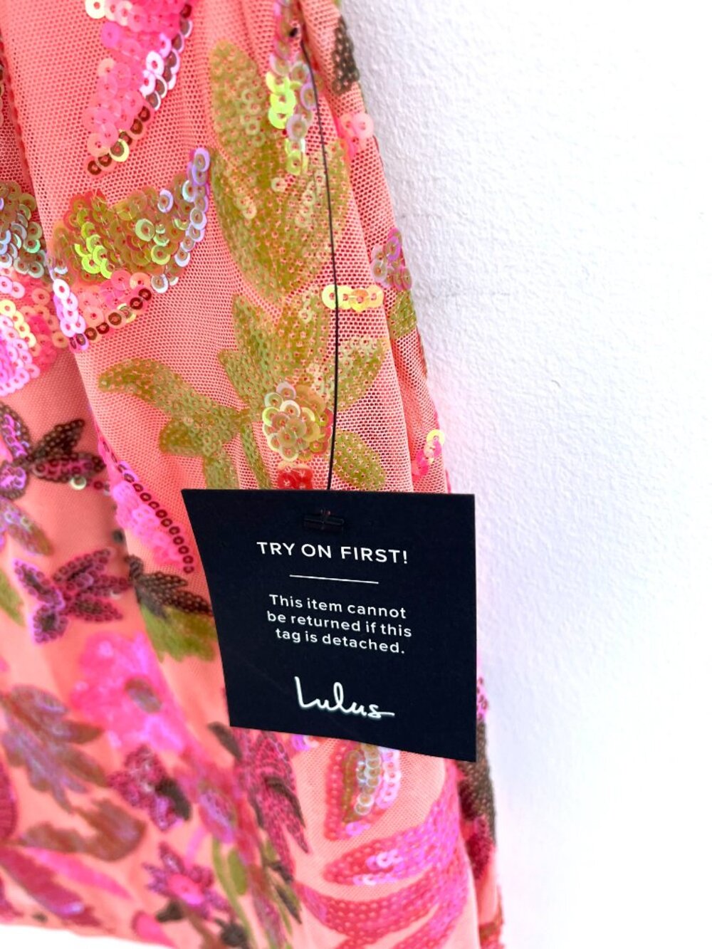 Lulus Neon Coral Pink Iridescent Sequin Floral Halter Backless Mini Dress M NWT - Picture 3 of 12